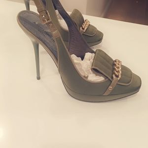 Alberta Ferretti size 37 Green Satin platform slingback heels